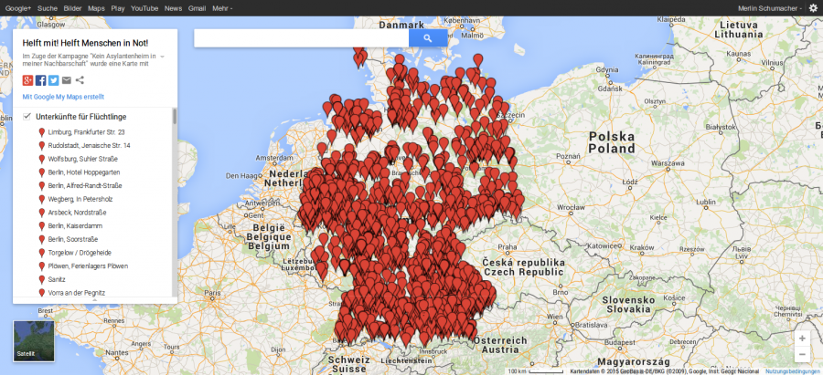 Karte der Flüchtlingsunterkünfte in Deutschland