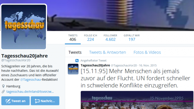 Die Tagesschau vor 20 Jahren auf Twitter