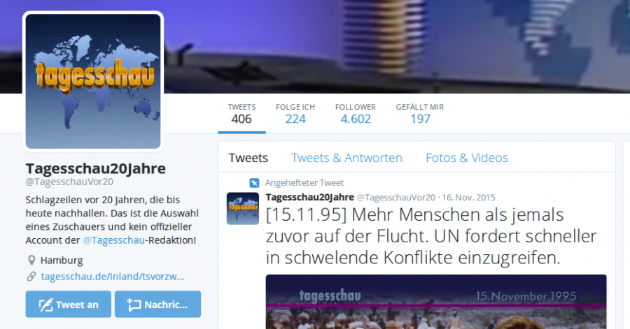 Die Tagesschau vor 20 Jahren auf Twitter