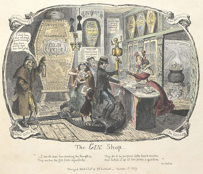 zu 9 - Gin-Krise London - The Gin Shop - aus Cruikshank - Scraps and sketches (1829) - British Library - Creative Commons Lizenz